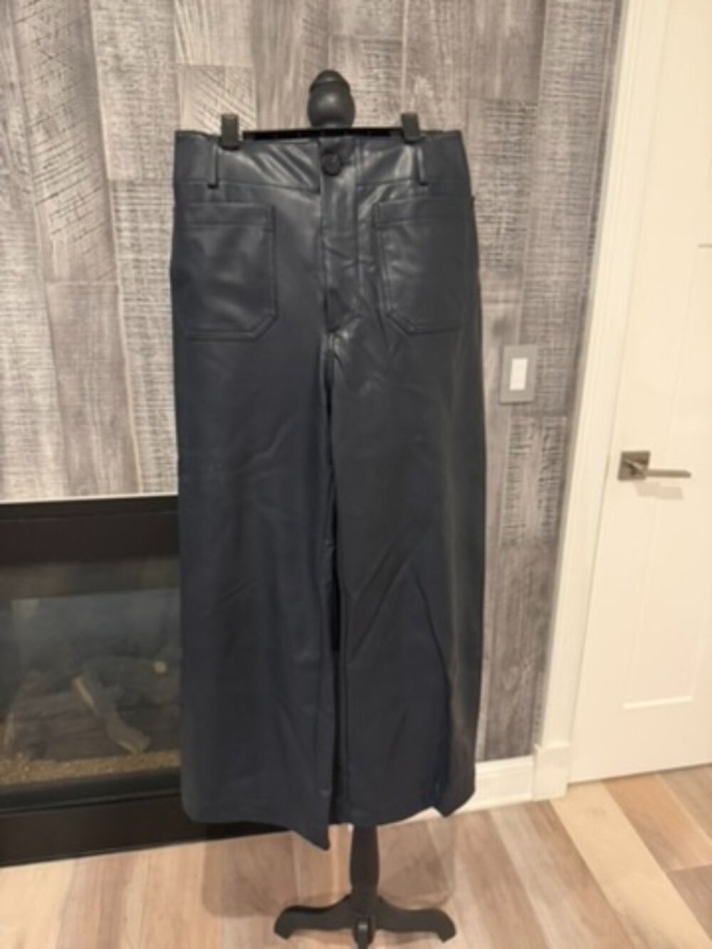 Anthropologie Maeve Colette Navy Faux Leather High Rise Wide Leg Pants 27